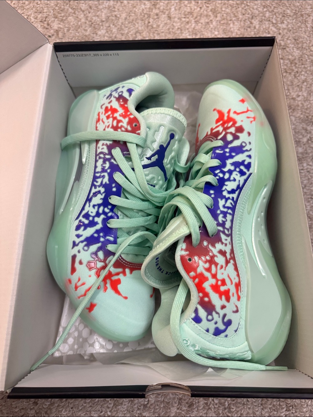 Jordan ZION 3 (GS) Mint Sneakers with Red and Purple Splash